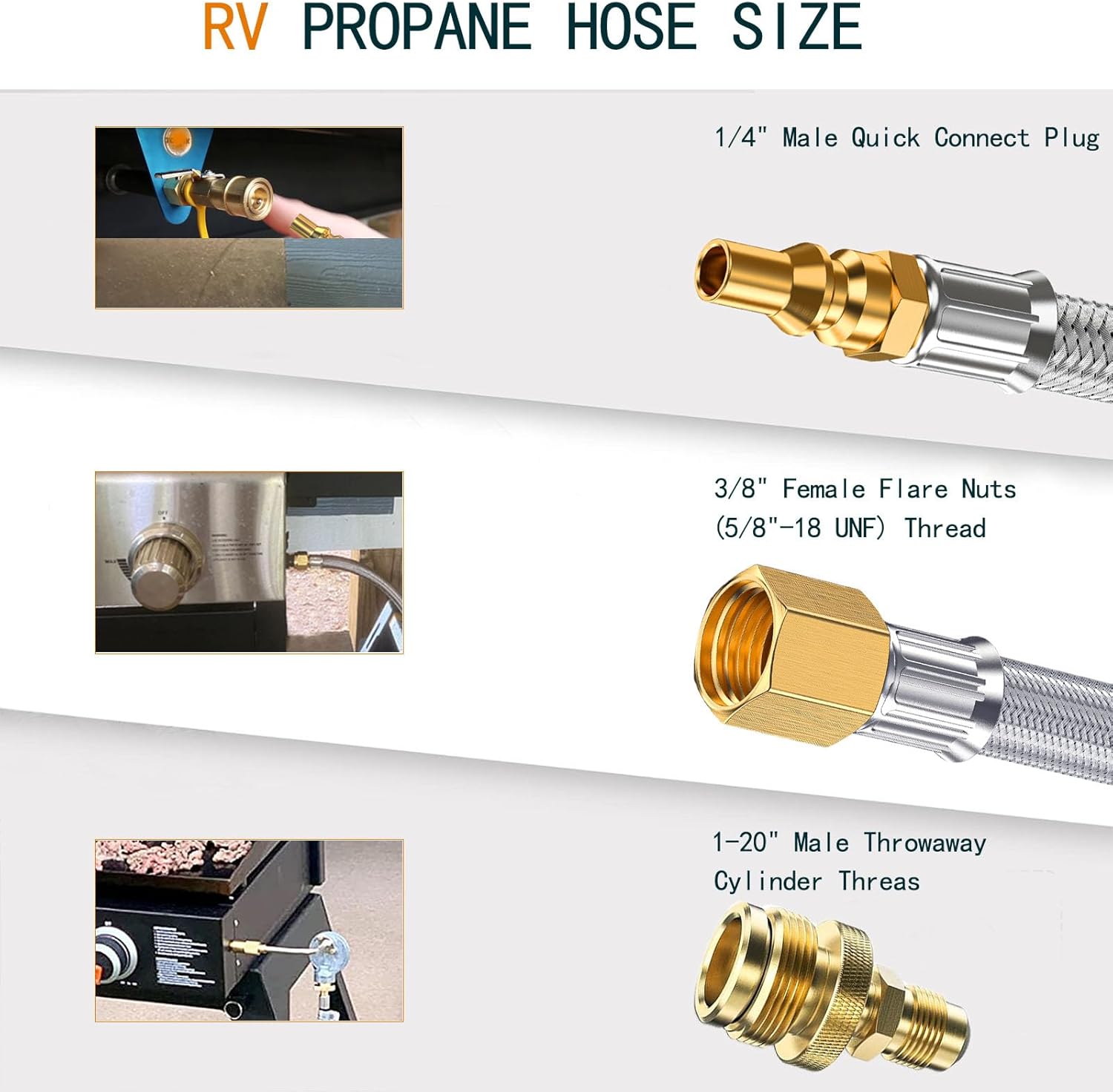 12 FT Propane Quick Connect Hose for RV to Gas Grill, Replace 1 LB Throwaway Bottle Connects 1 LB Portable Appliance, Propane Quick Connect Fittings to RV 1/4" Female Quick Disconnect Converter kit