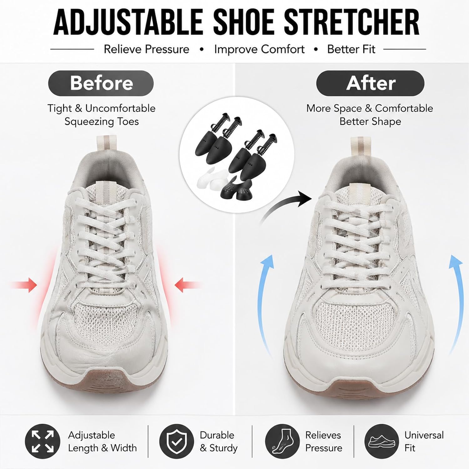 20 Pairs Plastic Shoe Stretcher for Men (Black & White)