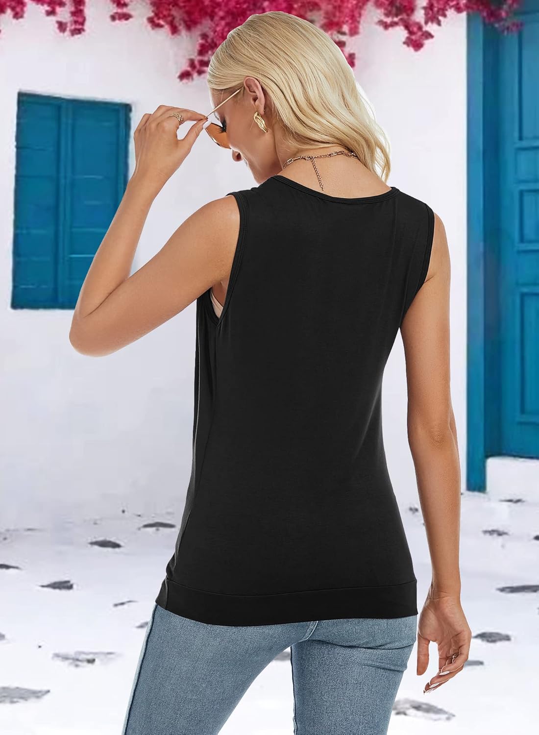 RANPHEE Womens Summer Casual Sleeveless Hide Belly Fat Banded Bottom Wrap Tops T-Shirts - Image 2