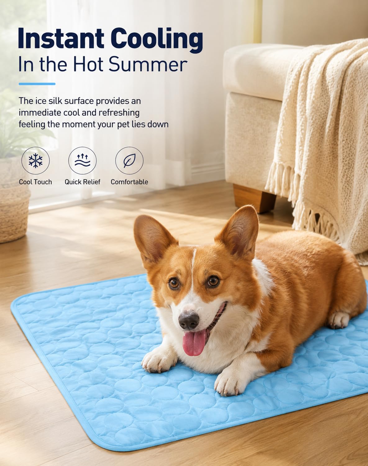 Novaras Alfombra Refrescante para Perros, Alfombrilla Transpirable De Seda Fría para Perros (Lavable), Almohadilla Refrescante Antideslizante para Perros Y Gatos; Apta para Sofá (Marrón,XL)