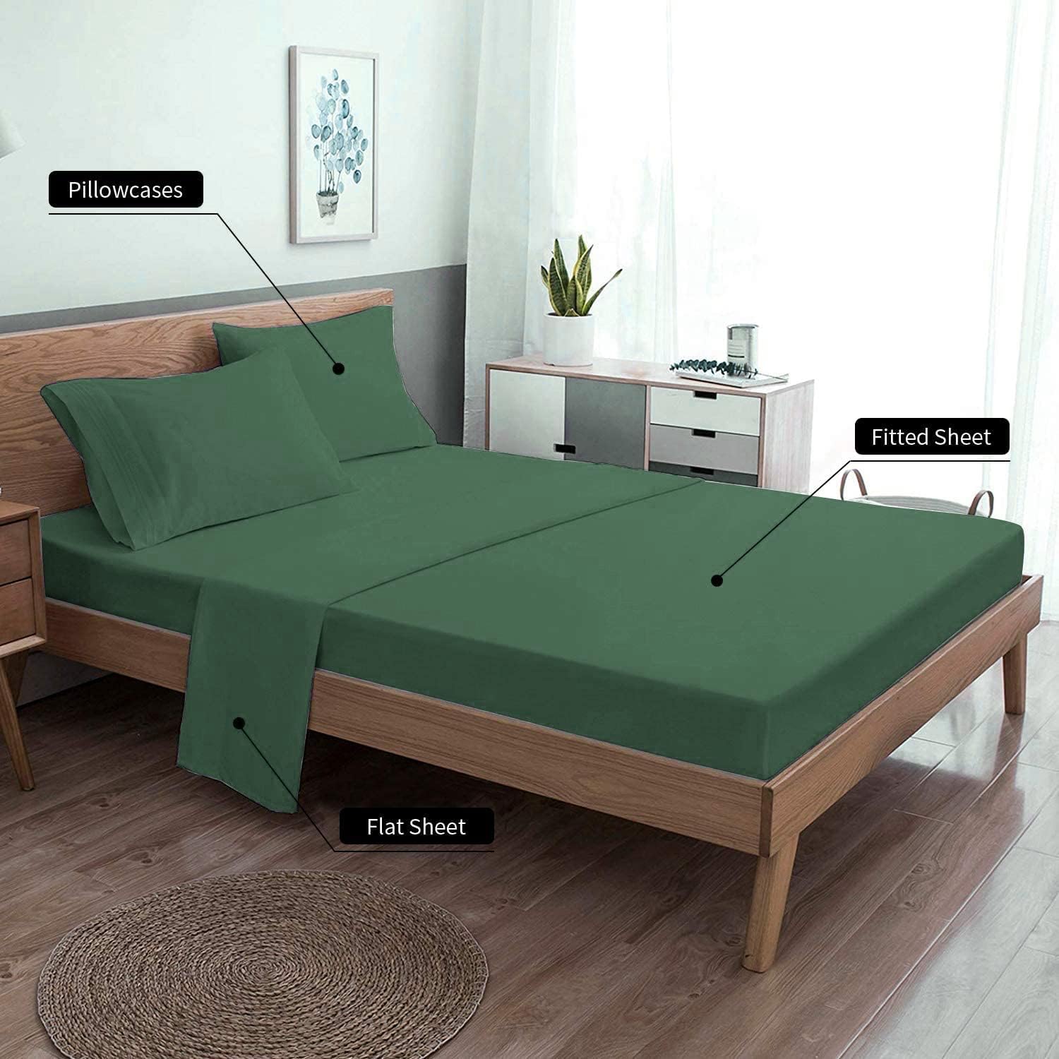 EaseHome Dark Green Full Size Bed Sheet Set -Deep Pocket to 18 inches Mattress 4 Piece - Premium Bedding Sheets & Pillowcases Collection - Extra Soft