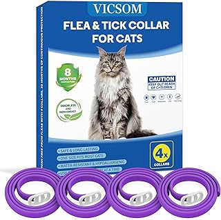 4 Pack Flea Collar for Cats, Cat Flea and Tick Collar 8 Months Prevention Cat Flea and Tick Treatment, Waterproof Adjustable Cat Flea Collar, Natural Anti Tick and Flea Collar for Kitten, Purple