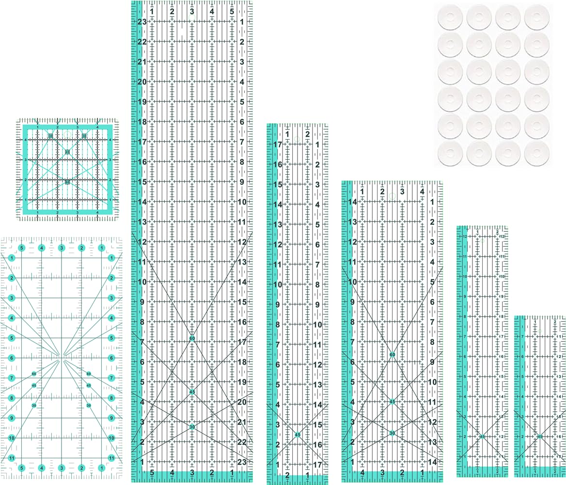 7 Quilting Rulers(6"x24",3"x18",5"x15",2.5"x12.5",6"x12",2.5"x8",5"x5"),Quilting Rulers and Templates for Sewing Cutting