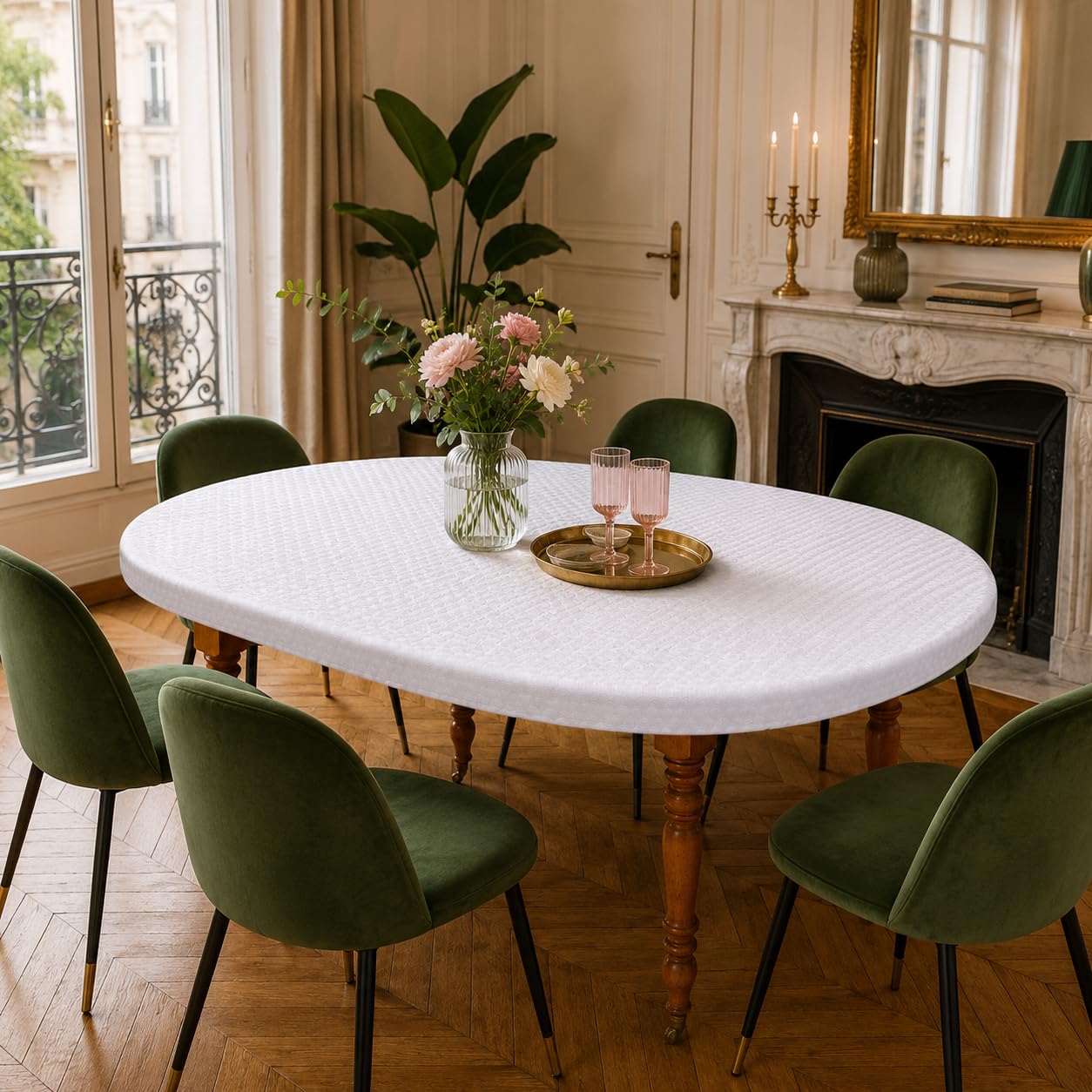 D'CLIC Protège Table Rond Élastiqué 110 à 123 cm – sous Nappe de Protection Mousse PVC molletonnée – Molleton Épais Antichoc et Anti-Tâches – Protection de Table – Fabrication Française