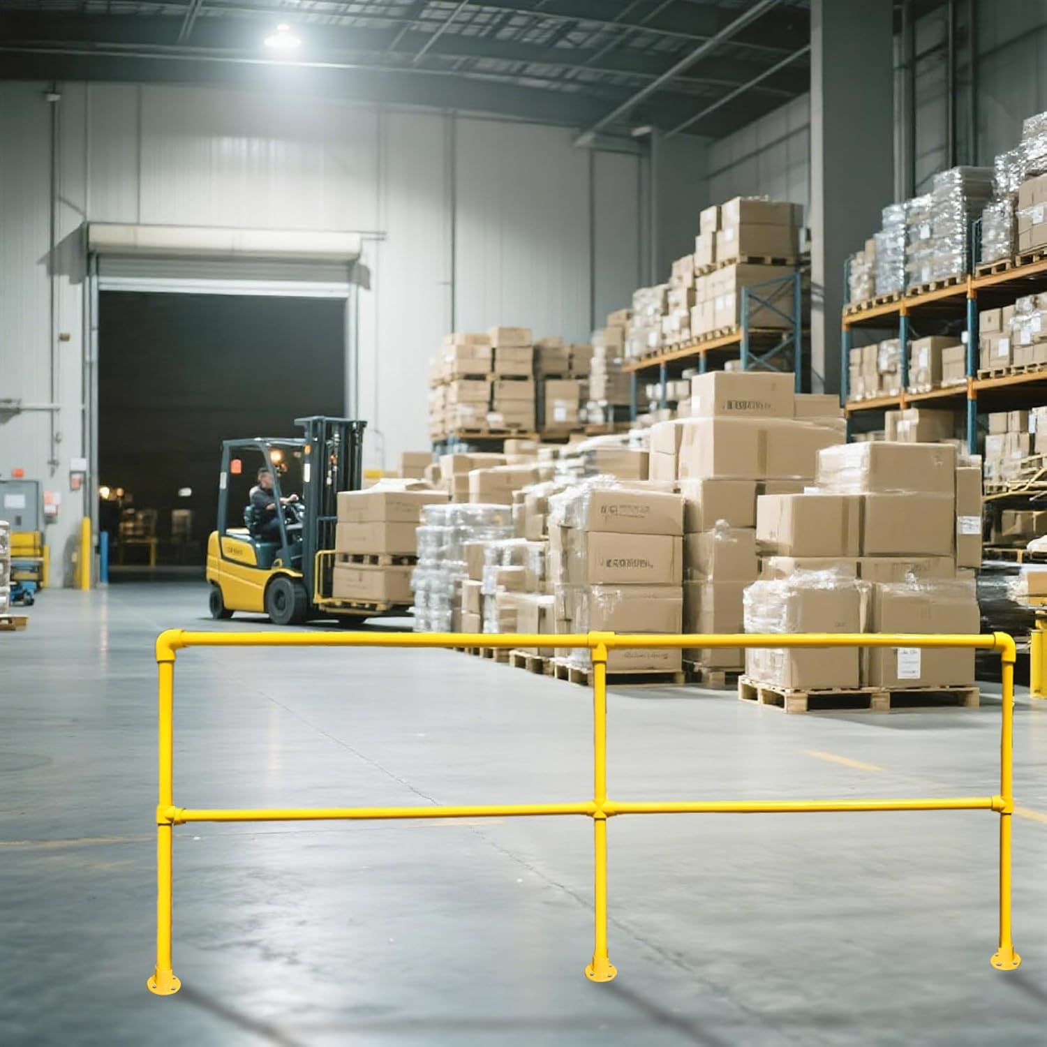 9.6’W x 3.4’H Industrial Safety Guardrail - Yellow Galvanized Steel Pipe Railing, Quick-Install Indoor/Outdoor