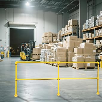 9.6W x 3.4H Industrial Safety Guardrail - Yellow Galvanized Steel Pipe Railing, Quick-Install Indoor/Outdoor