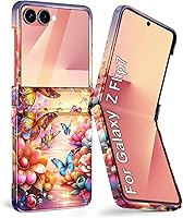 Vista 19 de Btscase Funda para Samsung Galaxy Z Flip 5, protector de pantalla frontal integrado, patrón de mármol dorado con purpurina de policarbonato duro