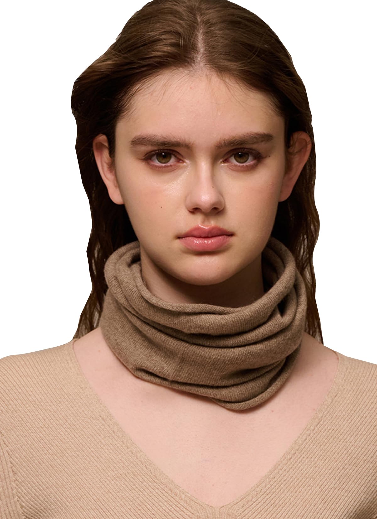 Mujer Hombre Bufanda Tubo Loop de Punto 100% Cachemira, Invierno Ligero Calentador de Cuello Bufanda Circular Tejidas, Suave Cálido Bufanda Tubular de Cuello Loop Pañuelo para Esquí Ciclismo Coffee