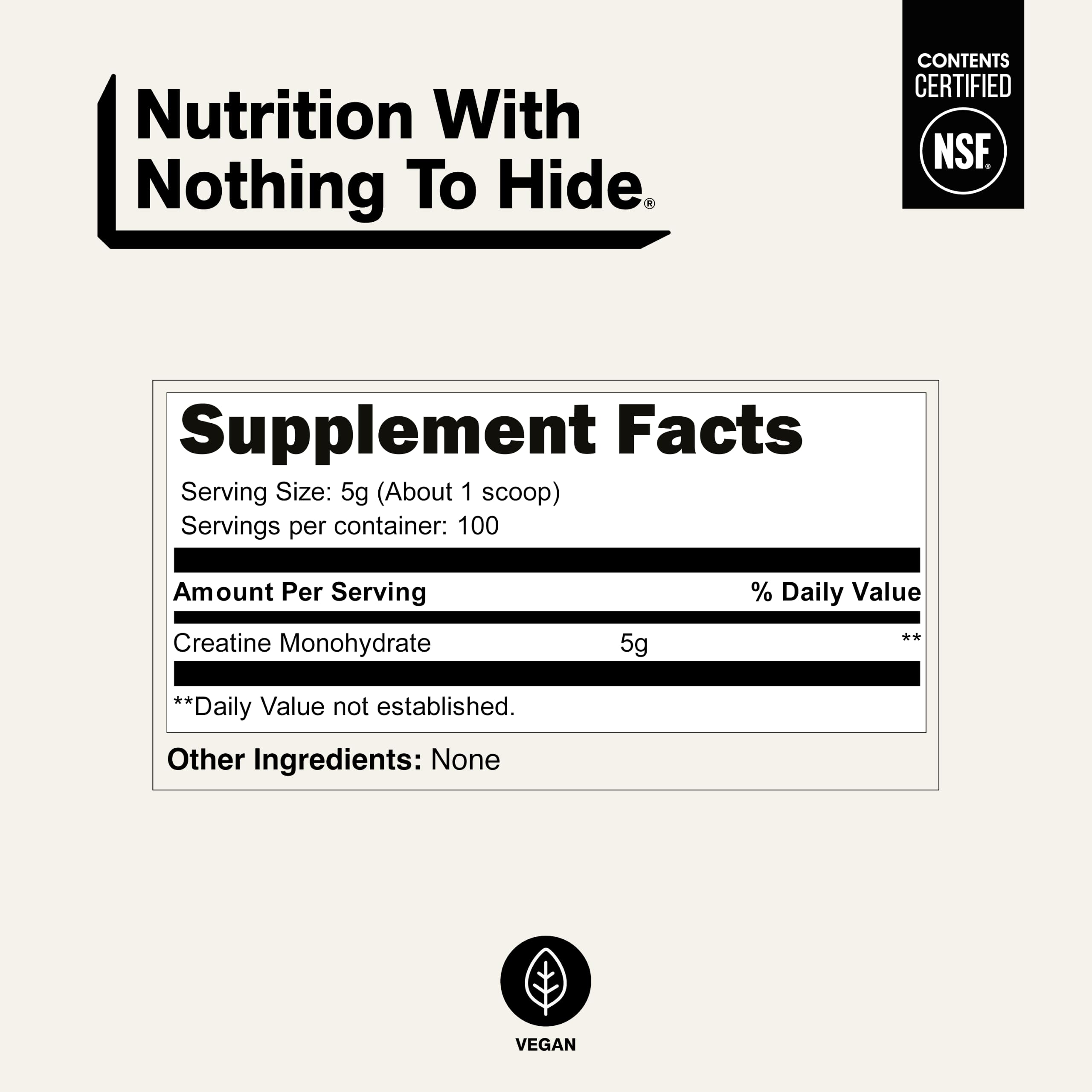 NAKED Pure Micronized Creatine Monohydrate Powder - NSF Certified, Unflavored, 500g, 1.1lb Bulk - Vegan, Non-GMO, Gluten-Free, Soy-Free, No Fillers, Supports Muscle Growth & Strength - 100 Servings — Amazon image 5
