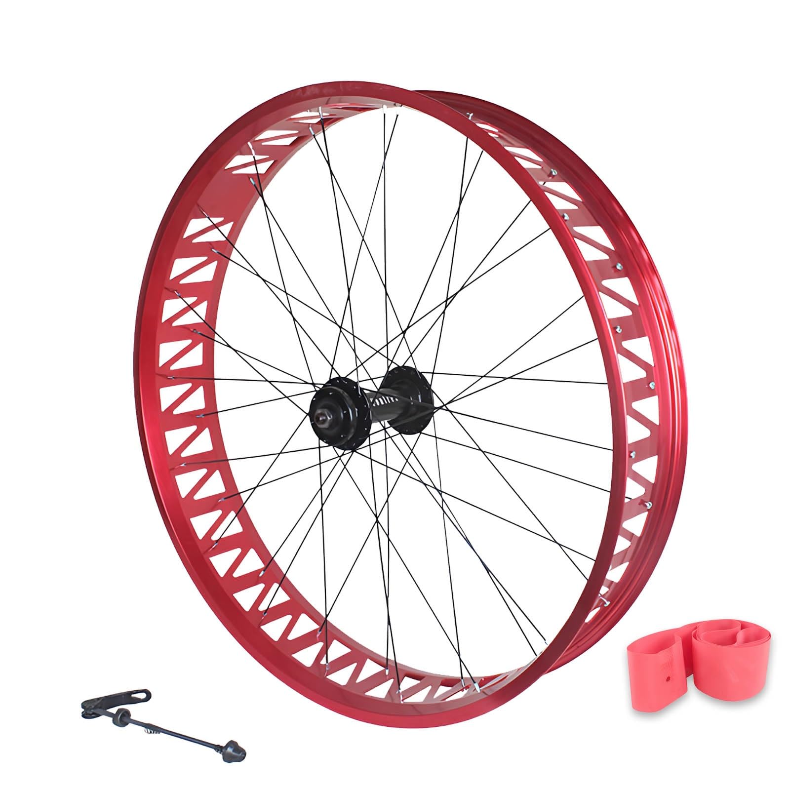 ZXGSXIOU 26in Fat Bike Front Wheel 4.0/4.9'' Tire Snow Rear Aluminum Alloy Beach Wheelset Disc Brake Hubs QR 135mm/190mm 36H For 7-12S Cassette Freewheel(Red,26in Front)