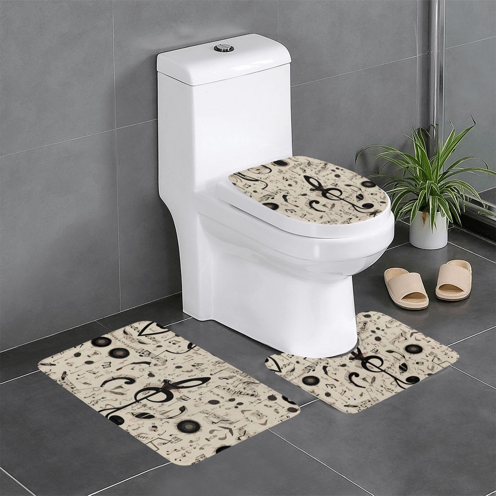 Tapis de salle de bain antidérapants WHJSSF 61x40.6 cm lot de 3 noir et blanc