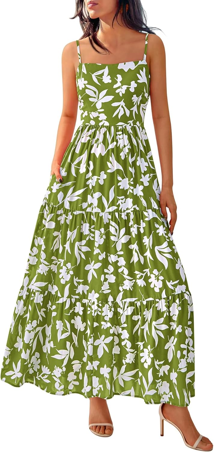 NOLLSOM Women's Summer Dress 2025 Casual Floral Boho Maxi Dresses Sleeveless Spaghetti Strap Long Beach Sun Dresses