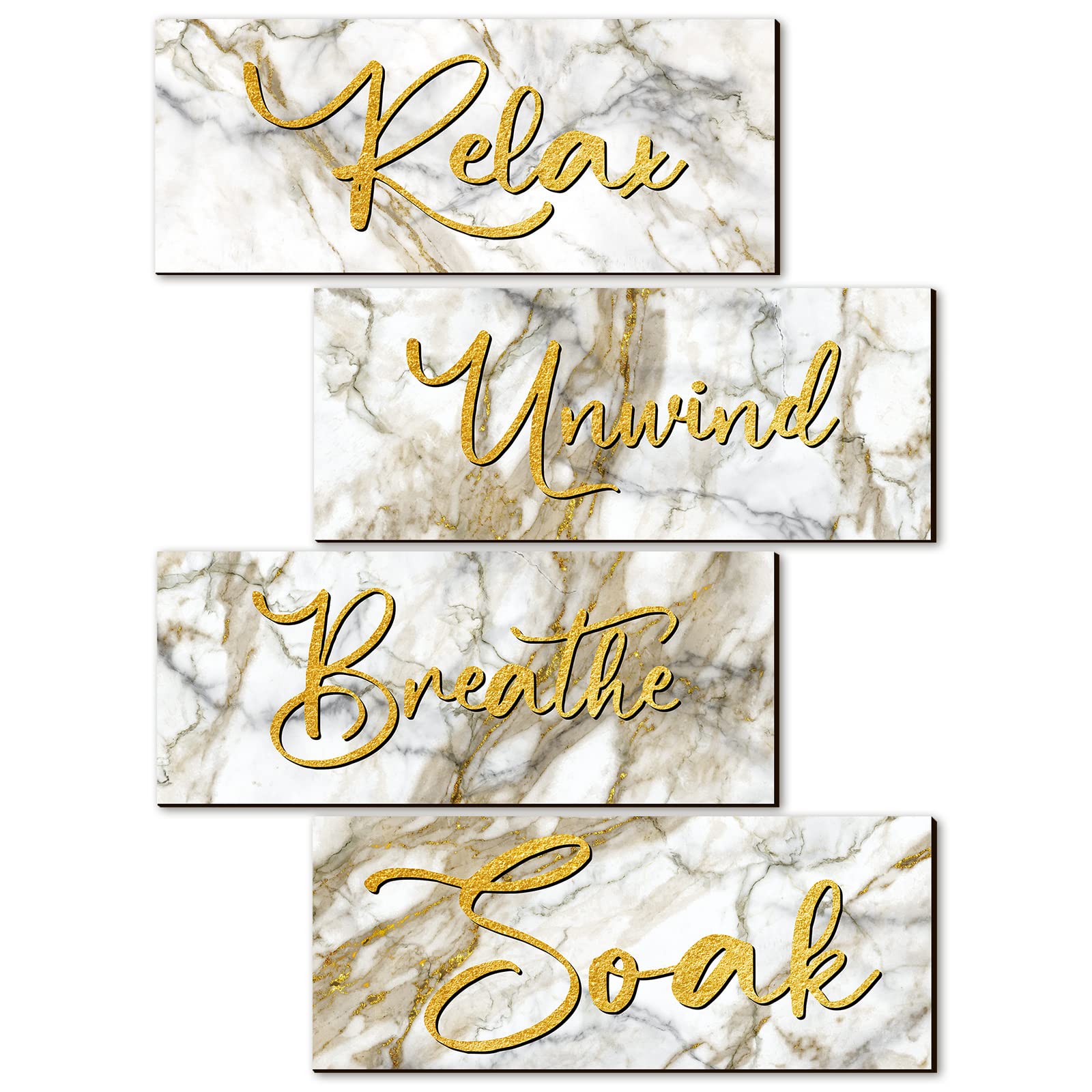 Yulejo 4 Pieces Bathroom Wall Decor Relax Soak Unwind Breathe Wall Art Wooden Bathroom Hanging Signs Vintage Rustic Wall Decor for Home Laundry Spa Room(Modern Style)
