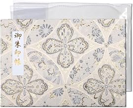 Kyoto Goriyido Goshu Stamp Holder, Open Size, Japanese Stamp Book, Pockets, Writing and Cutting Pictures, Nishijin Woven Golden Brocade (Four Leaf Cloisonne (Platinum), Cover)