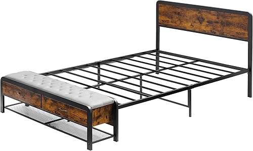 Miniatura 8 de IDEALHOUSE Marco de cama matrimonial con almacenamiento otomano tapizado, marco de cama funcional y estéticamente agradable, no necesita somier,