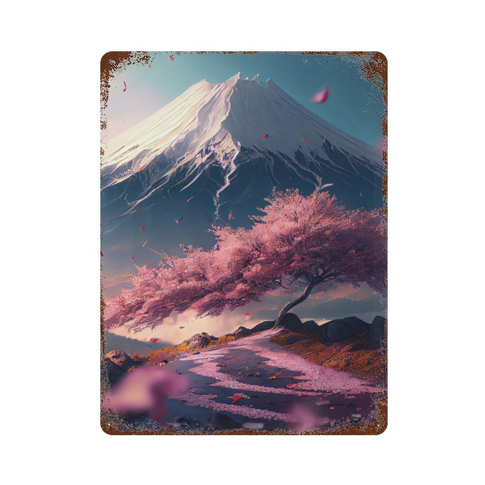 Cherry Blossom Tree Decorative Tin Sign 15.7"x11.8", for Bistro, Counter And Cafe Decor, Retro Wall Decor