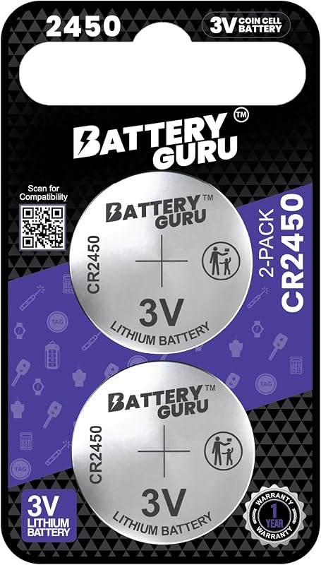 Bateria CR2450 3 V para chave do Jeep Gladiator 2020–2025 Battery Guru – Pacote com 2