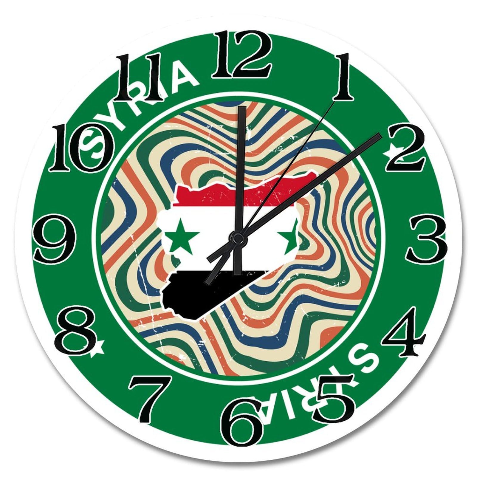 Horloge murale drapeau Syrie déco rustique colorée pour cuisine et salon