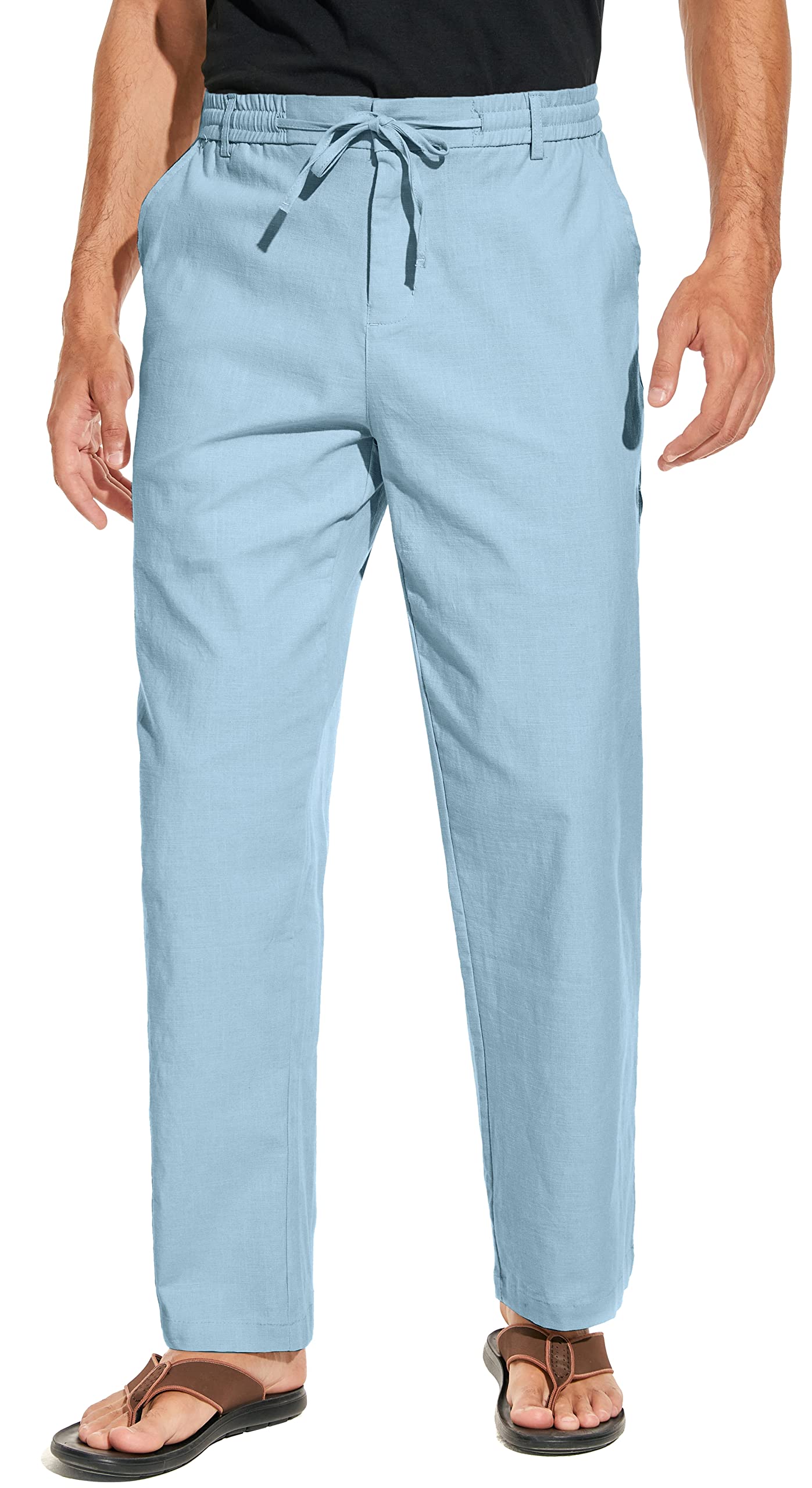 Men's Drawstring Linen Pants Casual Summer Beach Loose Trousers 3X ...