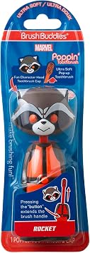 Brush Buddies Marvel Rocket Kids Toothbrush Soft Rounded Bristles Poppin Fun Superhero Toothbrush Cover Easy Grip Handle Gentle Cleaning for Toddlers & Kids Ages 2+ Travel Friendly Oral Care