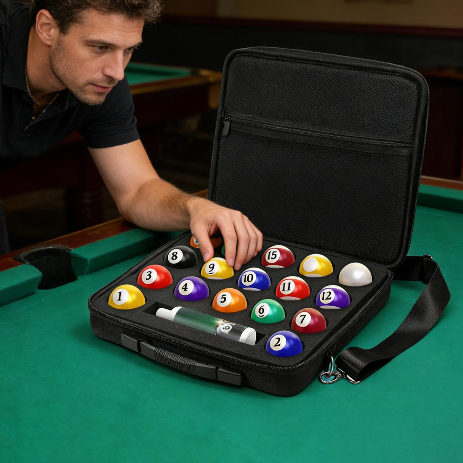 Generisch Billard-Koffer - Organizer Tasche Mit Griff - Aufbewahrungsbox Für Billard-Kugeln Auf Reisen,Für Training Vereine Turniere Reisen Spielzimmer Sportbar Enthusiasten Männer Frauen