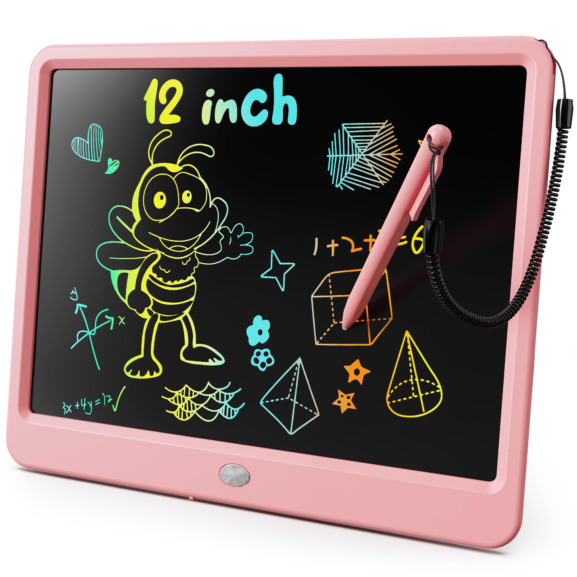 KOKODI LCD Writing Tablet, 12 Inch Colorful Toddler Doodle Board Drawing Tablet, Erasable Reusable Electronic Drawing Pads, Educational and Learning Toy for 3-6 Years Old Boy and Girls(Pink)