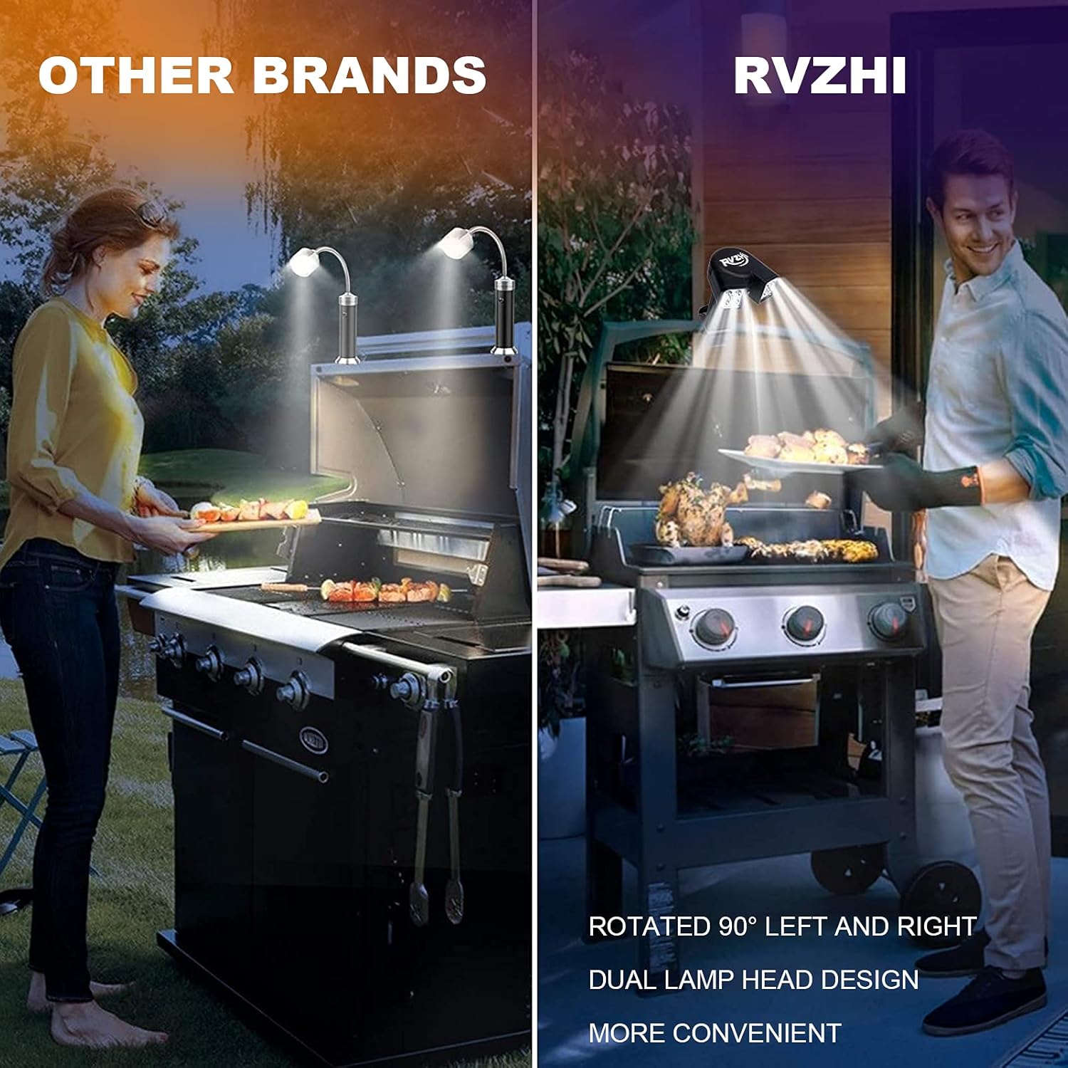 RVZHI Grill Light for BBQ, 180° Durable Flexible Barbecue Light for Night Outdoor, 10 Super Bright LED Lamps Grill Lighting Accessories for Grill Handle, Included 3 Battery - 2021 Upgrade Version : Patio, Lawn & Garden