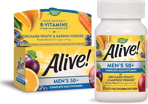 Natures Way Alive! Mens 50+ Complete Multivitamin, High Potency B-Vitamins, 50 Tablets