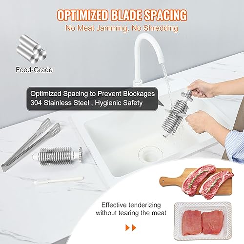 Miniatura 3 de VEVOR Ablandador de carne comercial, herramienta de cocina de acero inoxidable resistente con asa, pinza para carne y cepillo de limpieza, máquina