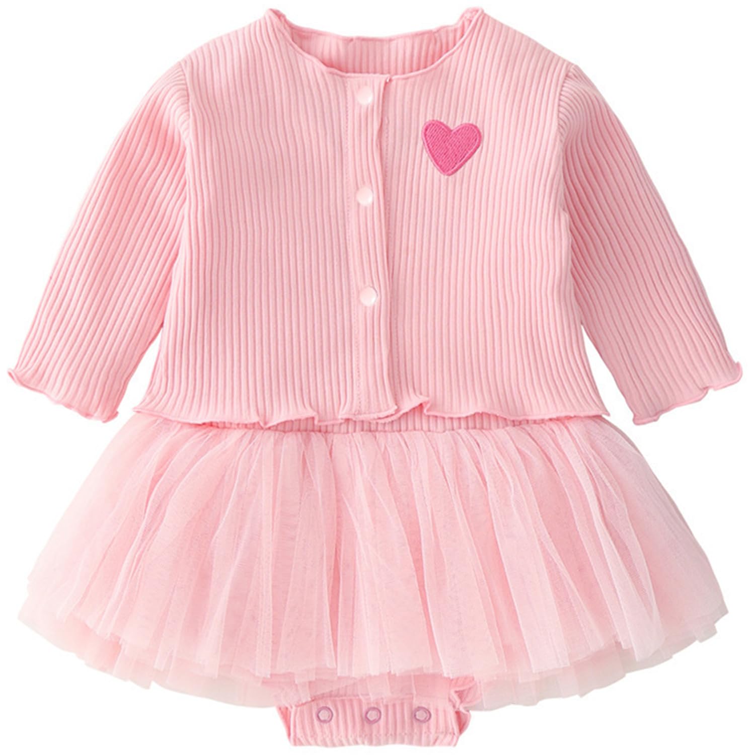 TASLARTASLAR Baby Girls Chic Designed Clothes Embroider Heart Floral Long Sleeve Jacket & Sleeveless Lace Tutu Romper Set Coat Outfit Comfortable Dress