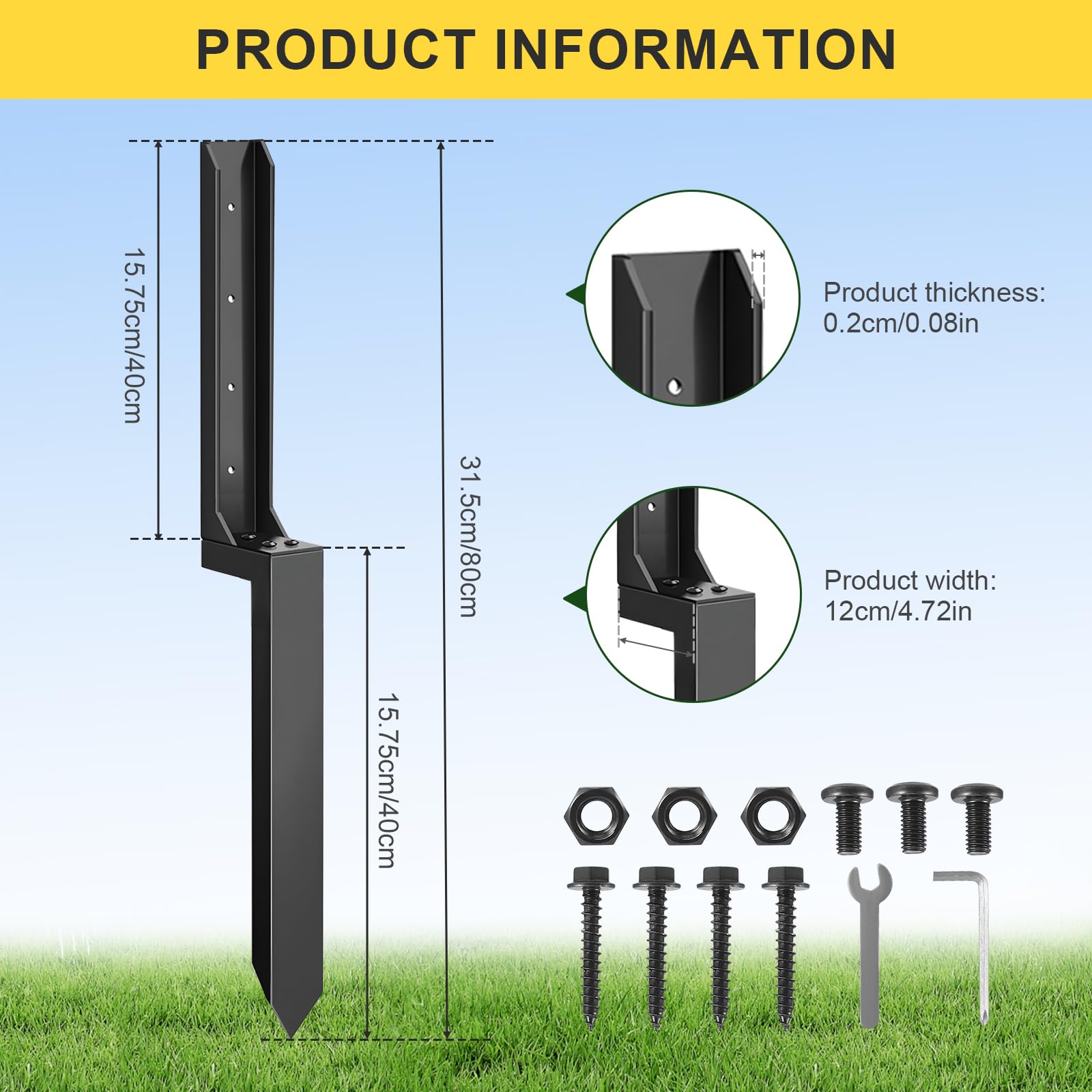 Gxpjycfob Fence Post Repair Kit, Heavy Duty Steel Fence Post Repair Stakes - Image 4