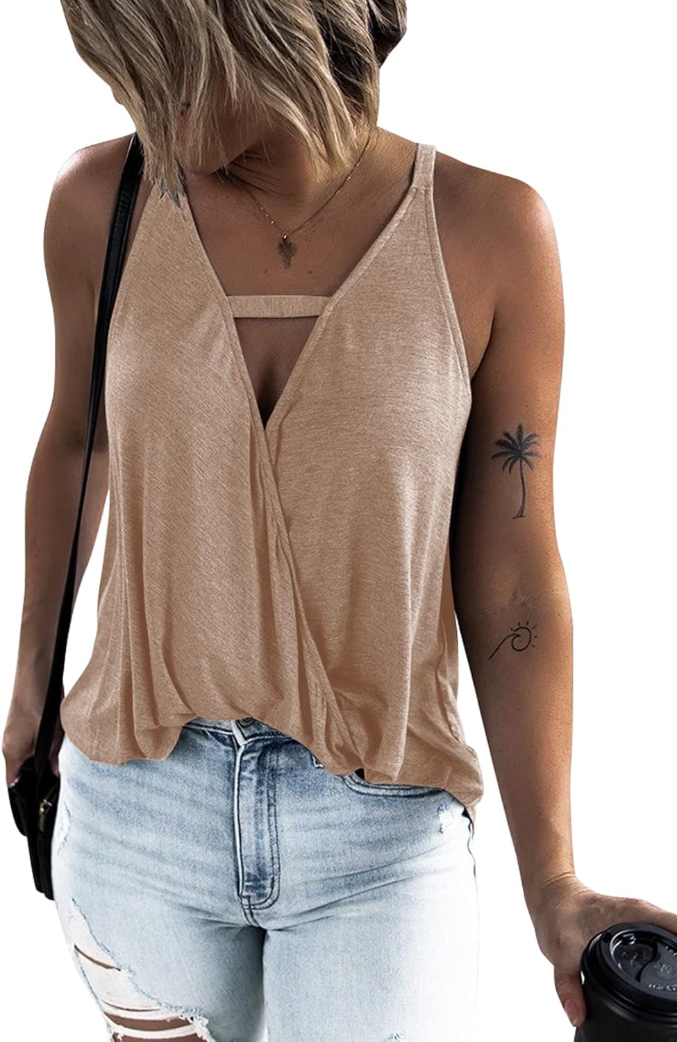 Women's Choker V-Neck Wrap Tank Tops