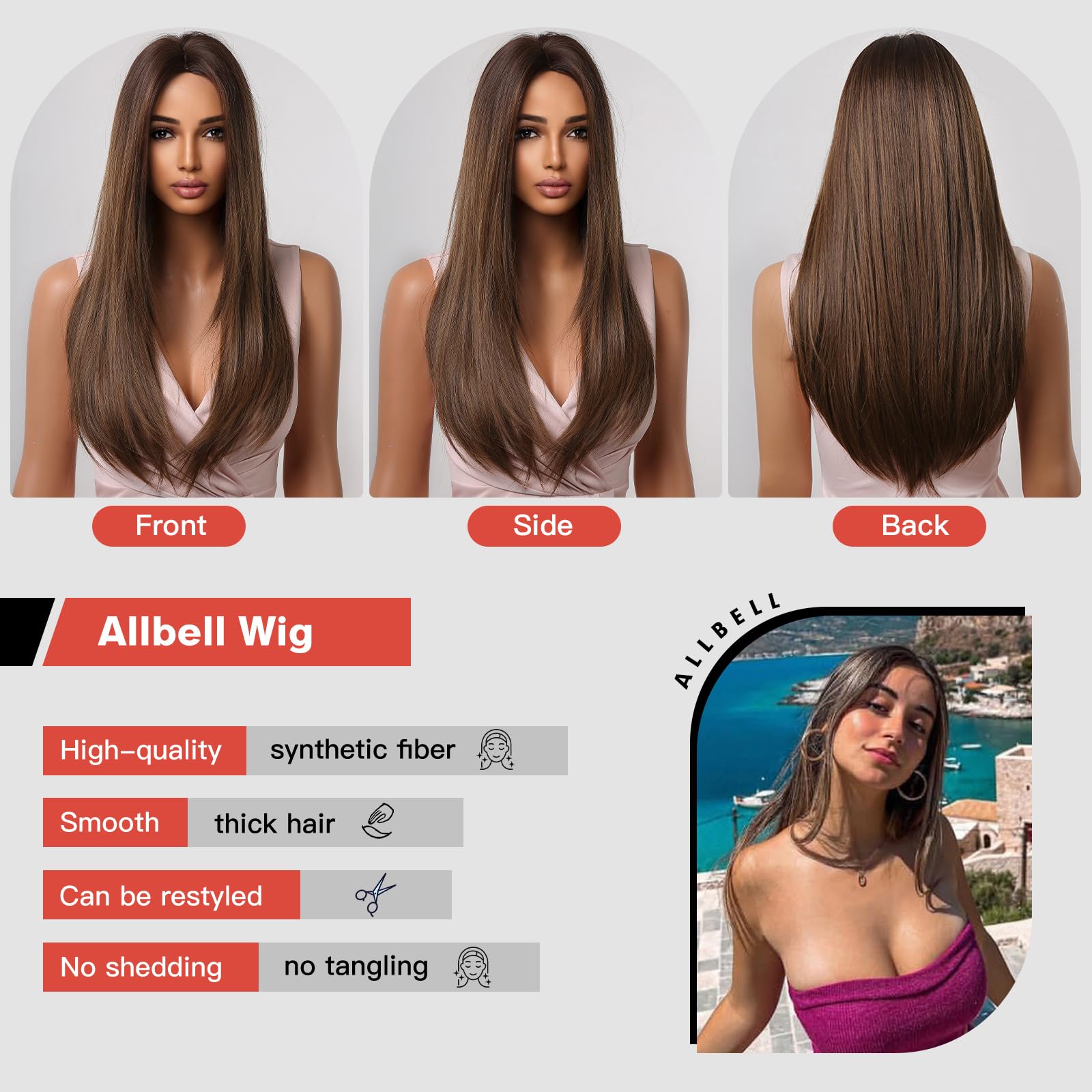 Amazon.com : Allbell Brown Wigs for Women Long Straight Wig 