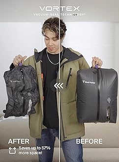 Black Voyage Reusable Vacuum Compression Travel Bag for Carry-On Suitcase and Backpack, Recycled IP67 Waterproof Space Saver Vacpack (1-Pack, 18L - No Pump)