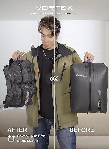 Miniatura 5 de Black Voyage - Bolsa de viaje reutilizable de compresión al vacío para maleta de mano y mochila, reciclada, impermeable IP67, ahorro de espacio