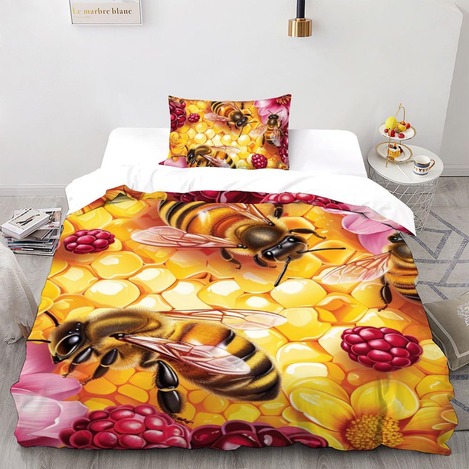 Housse de couette abeille 135x200 microfibre avec taie d'oreiller