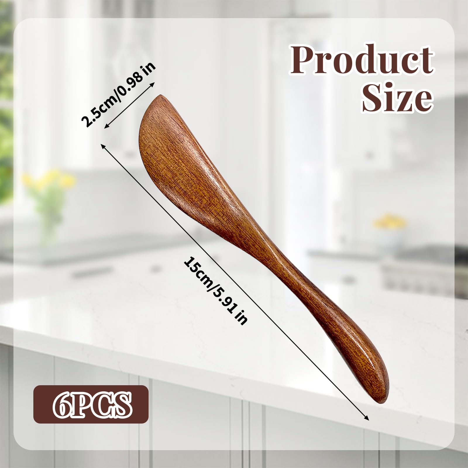 6 Piezas Cuchillos de Mantequilla de Madera, Cuchillos de Mantequilla de Madera, esparcidor de Mantequilla, Cuchillo de Mantequilla, Cuchillo para Queso, Cuchara para Mermelada