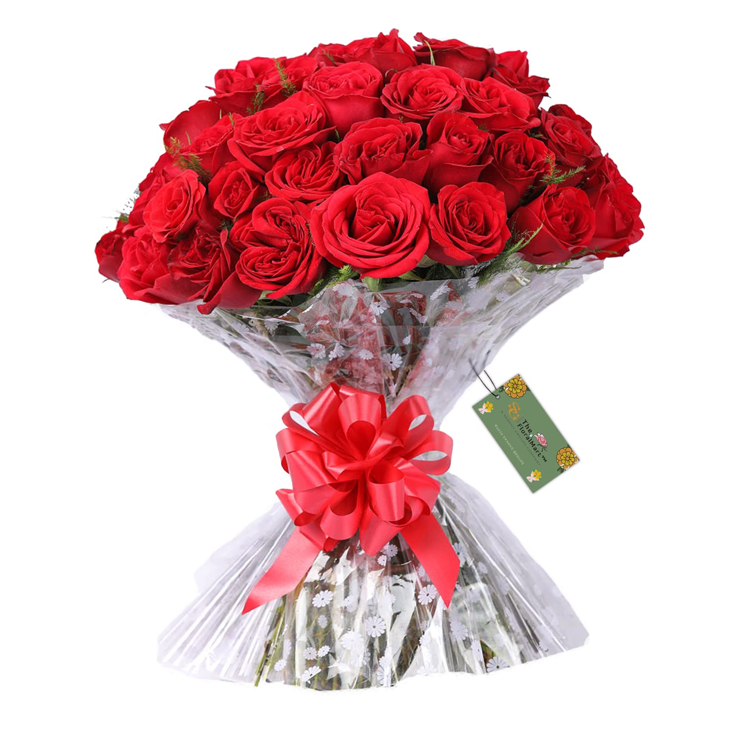Fresh Flower Bouquet of 25 Red Roses in Cellophane wrapping || TFM (Bunch of 25)-image-30