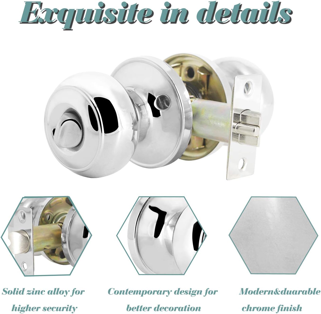 Door Lock Set Exterior Door Knobs Entrance Key Locker Polished Chrome Door Lock with Key, Keyed Entry-not Keyed Alike, 1 Pack - Image 5