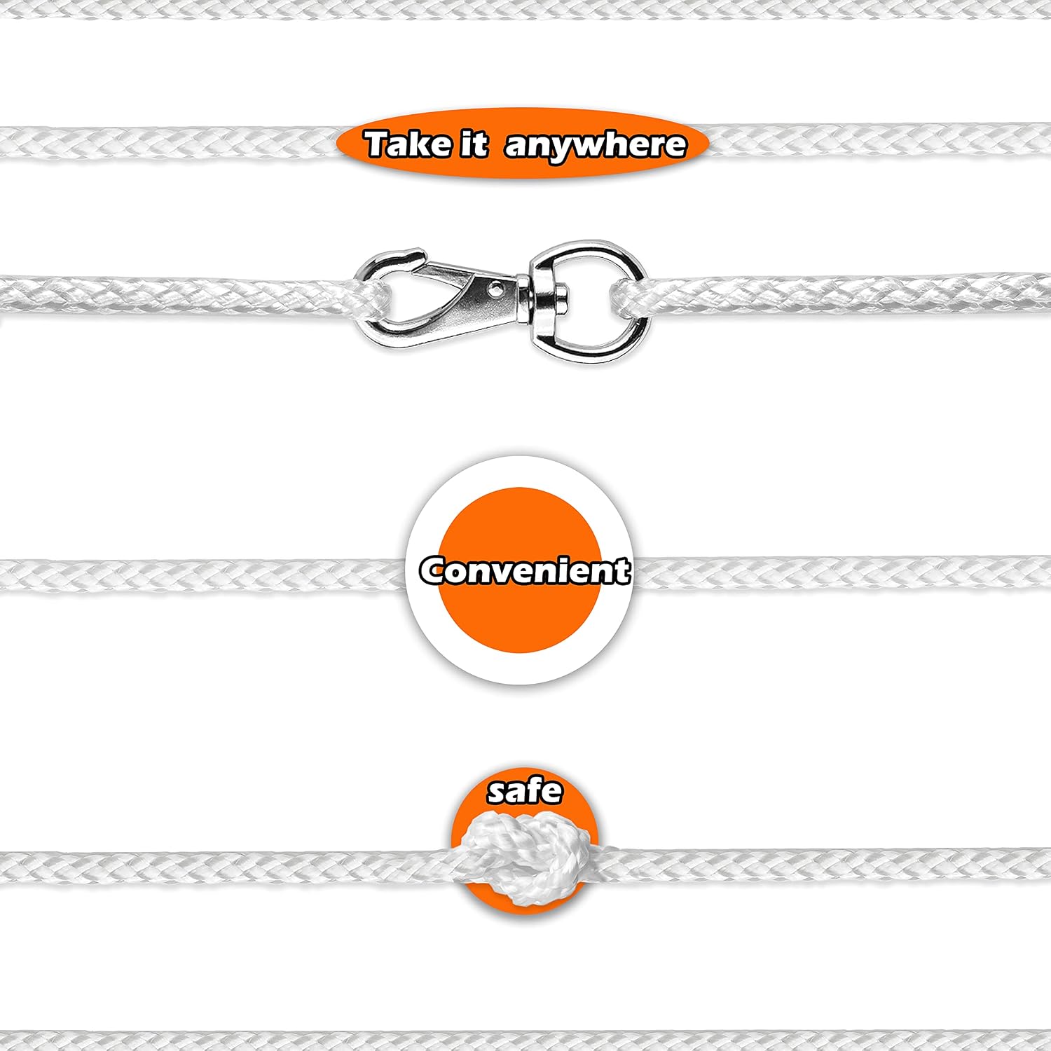 Wellmax Diamond Braided Nylon Rope with Uv Treatment and Weather Resistant, 2 Pack 1/4 Inch X 50ft White with 4 Bonus Quick Links
