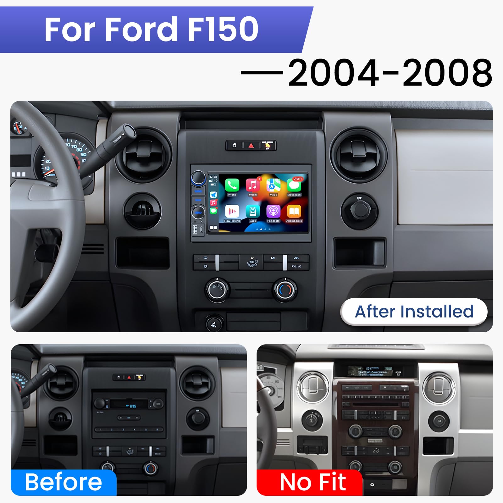 Car Radio for Ford F-150 2004–2008: 4+32G (High-Fidelity Sound) Replacement Head Unit – Android 5G WiFi Wireless CarPlay Android Auto – with GPS Navigation