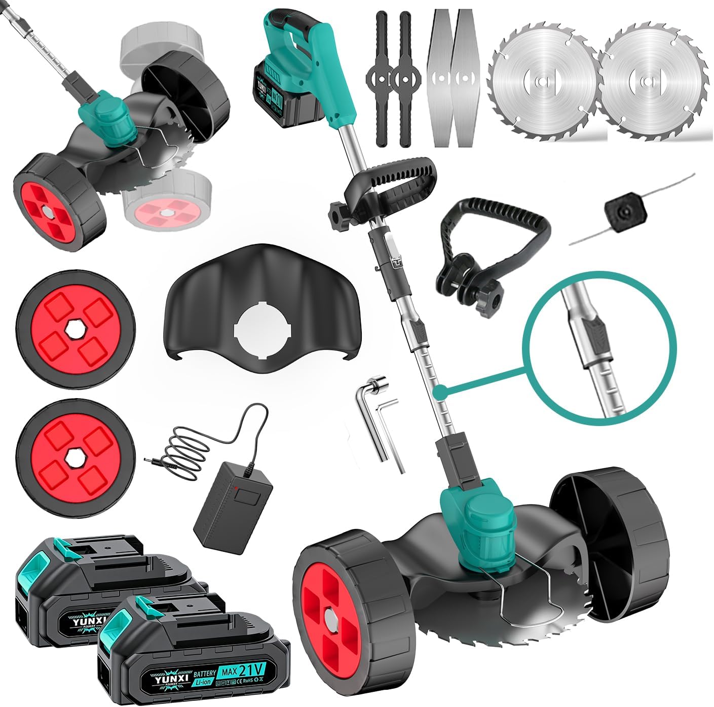 Portable Home Electric Lawn Mower, Garden Weeder/Cordless Trimmer, Optional Equipped with 3 Blade Types and 1-2 Large Capacity Lithium Batteries (Advanced Battery * 2+Simple Accessories)