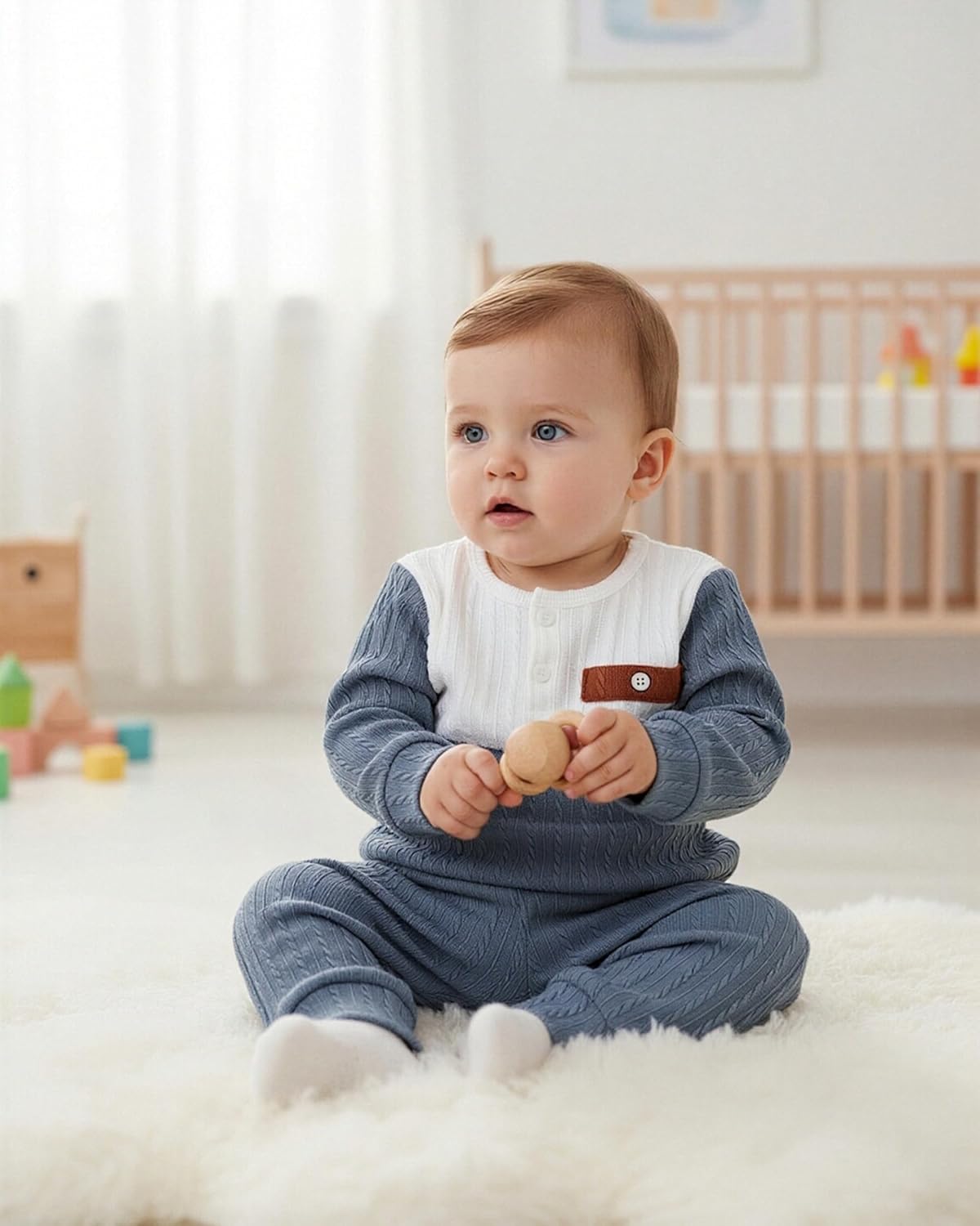 Renotemy Toddler Baby Boys Clothes Fall Winter Outfits Henley Knit Sweatshirt and Pants 2Pcs Soft Boys Clothing Sets 6M-5T