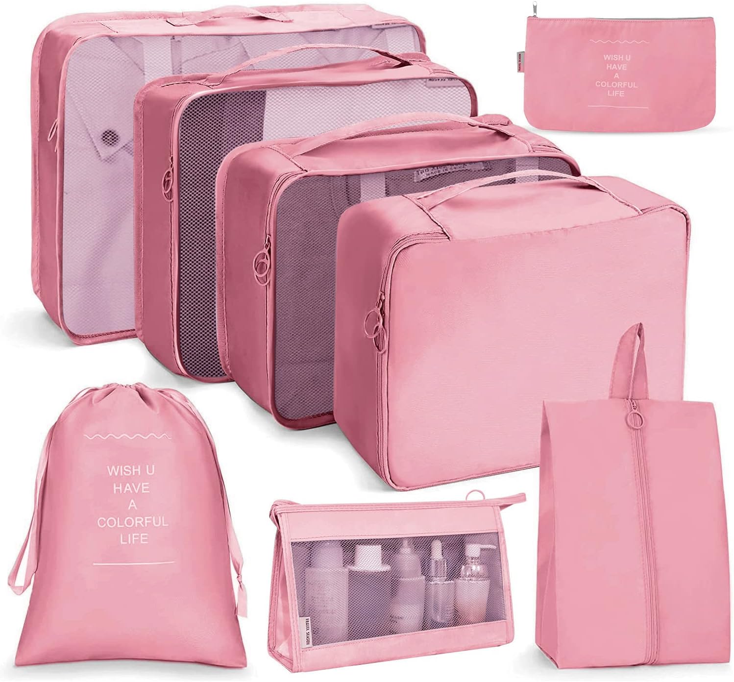 OSDUE Suitcase Organizer, Travel Organizer, Set of 8 Luggage Organizers for Travel, Various Sizes Cubes Waterproof Travel Storage Bags (Pink) OSDUE Suitcase Organizer, Travel Organizer, Set of 8 Luggage Organizers for Travel, Various Sizes Cubes Waterproof Travel Storage Bags (Pink)