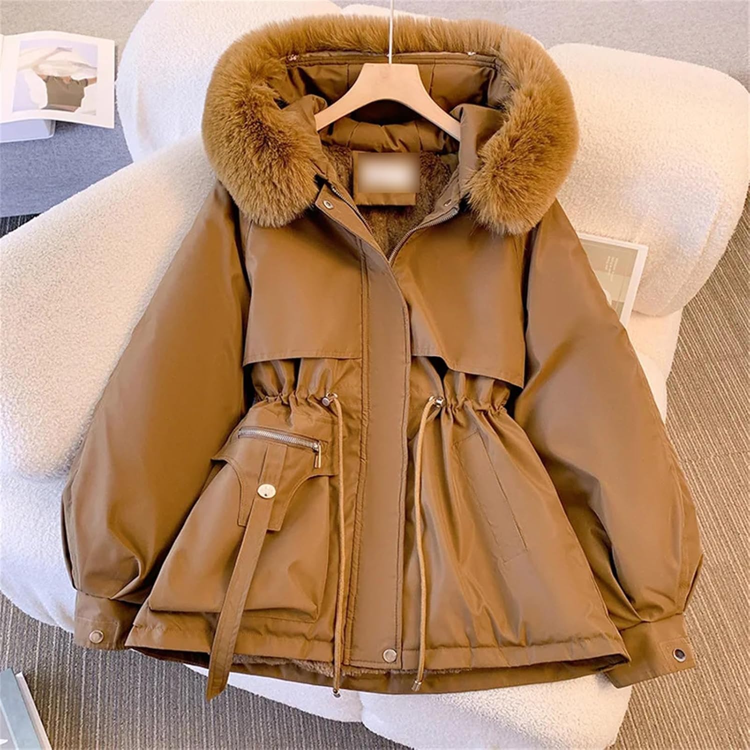 Mnjyihy Women Warm Fleece Lined Hood Down Jacket Winter Coat For Drawstring Padded Parkas Casual Puffer Outwear