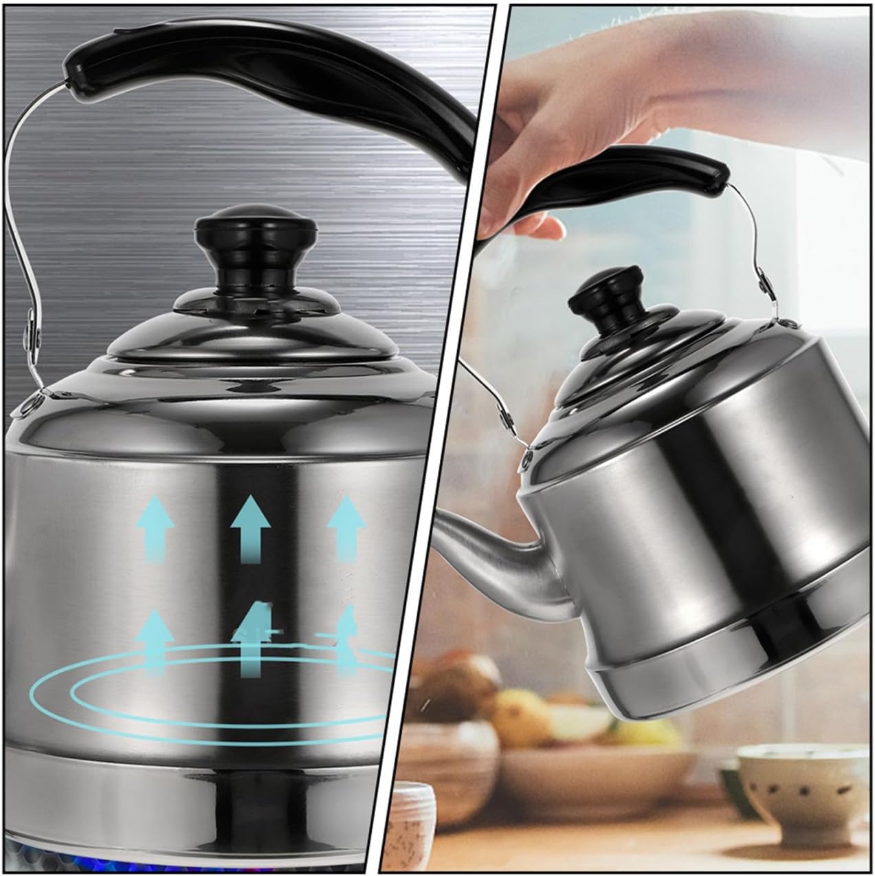 VALICLUD 304 Stainless Steel Tea Kettle Water Boiling Pot Easy Pour Spout Practical Sounding Teapot for Home Kitchen