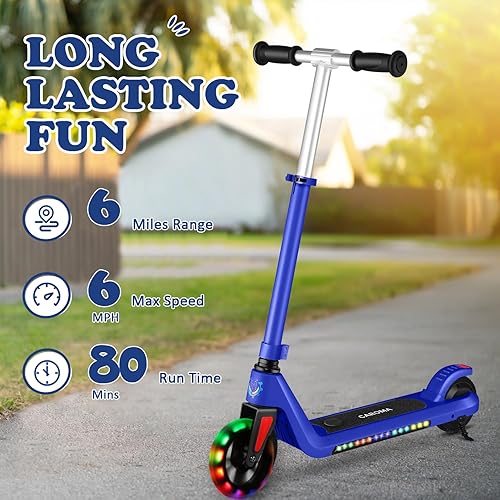 Miniatura 3 de Caroma Scooter eléctrico para niños de 6 a 14 años, motor de 120 W150 W, 10 mph, 80 minutos de tiempo de conducción, velocidad y altura ajustables,