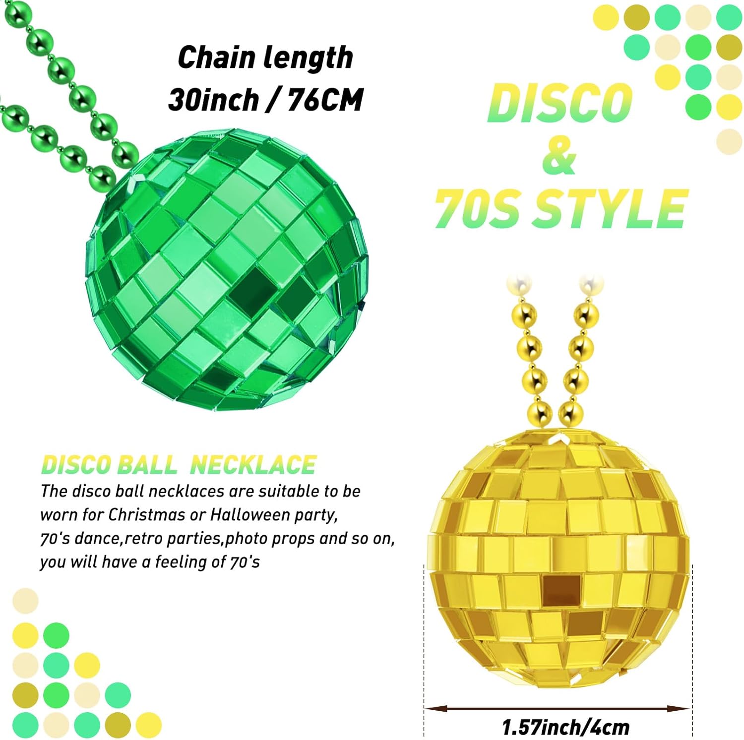 Junkin 48 Pieces Disco Necklaces Decoration Bulk Disco Mirror Ball New Year 70s Party Favors Mini Balls Decoration, 1.57 Inch Stage Props Accessories