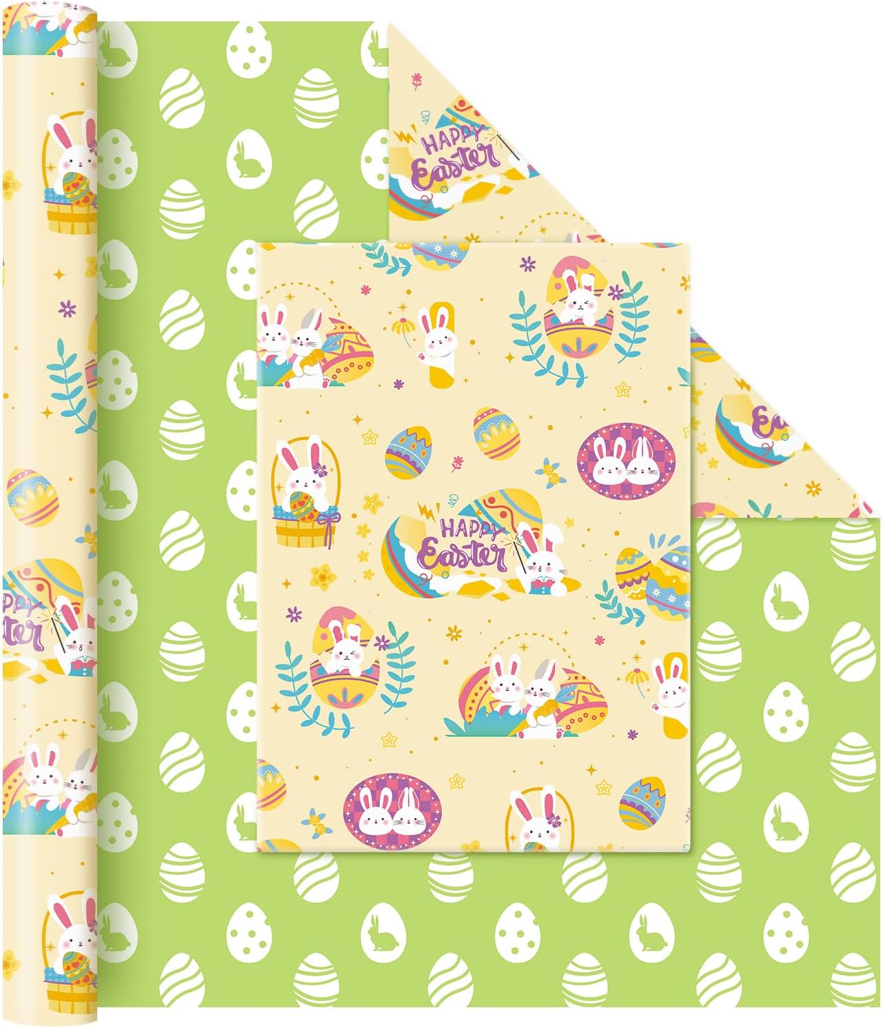 WERNNSAI Easter Gift Wrapping Paper Roll - 1 Roll 17”x 33 ft Easter Eggs Wrapping Paper for Kids Yellow Spring Packing Supply for Spring Festival Party Decor Baby Shower Favor