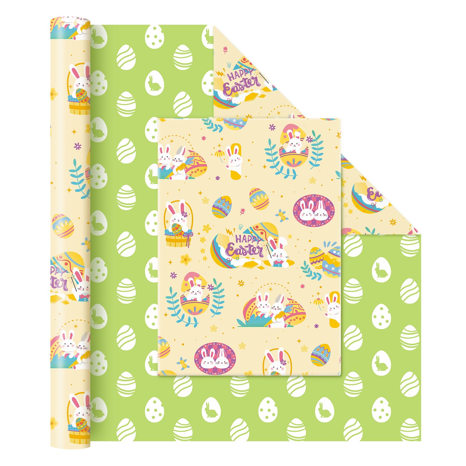 WERNNSAI Easter Wrapping Paper Roll - 1 Roll 17”x 33 ft Easter Gift Wrapping Paper for Kids Green Bunny Wrapping Paper for Spring Party Decor Baby Wrap Festival Supply